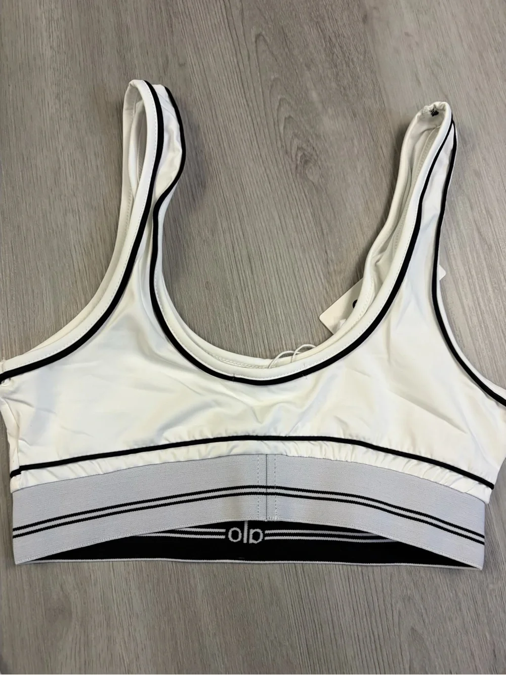 ALO Yoga White Sports Bra with Black Piping